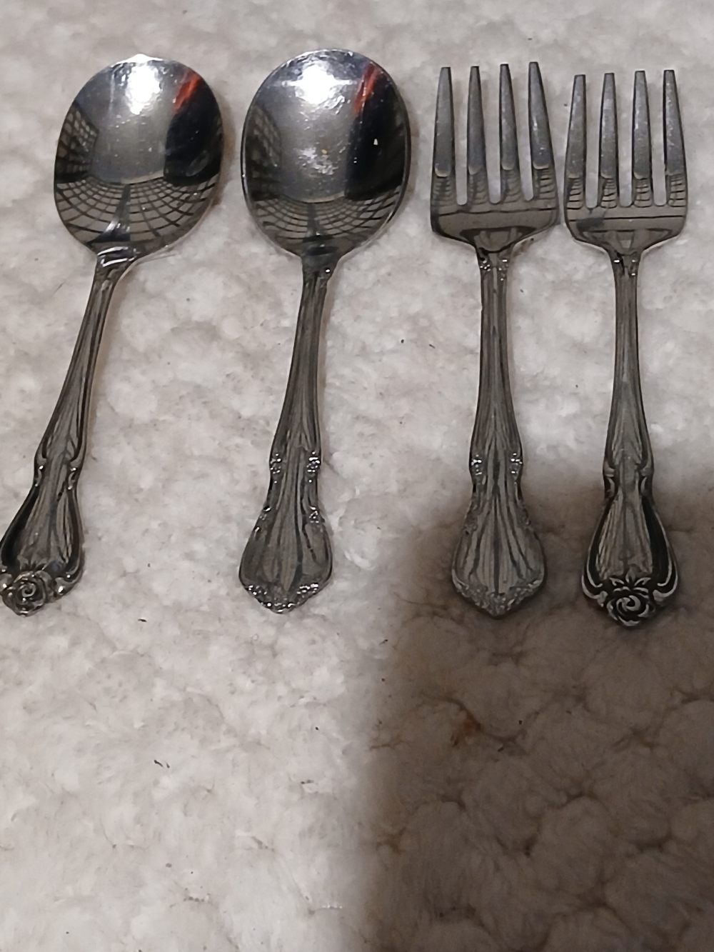 Classic Ornate Stainless Steel Kids Serving Forks and Spoons - Silver